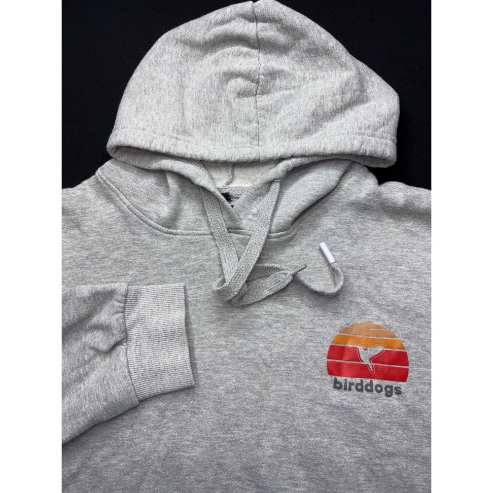 Birddogs Mens XL Hoodie Heather Gray Retro Sunset Graphic Pullover Fleece